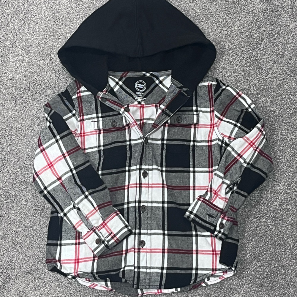 XS (4-5) Plaid Button-Up Shirt with Hood